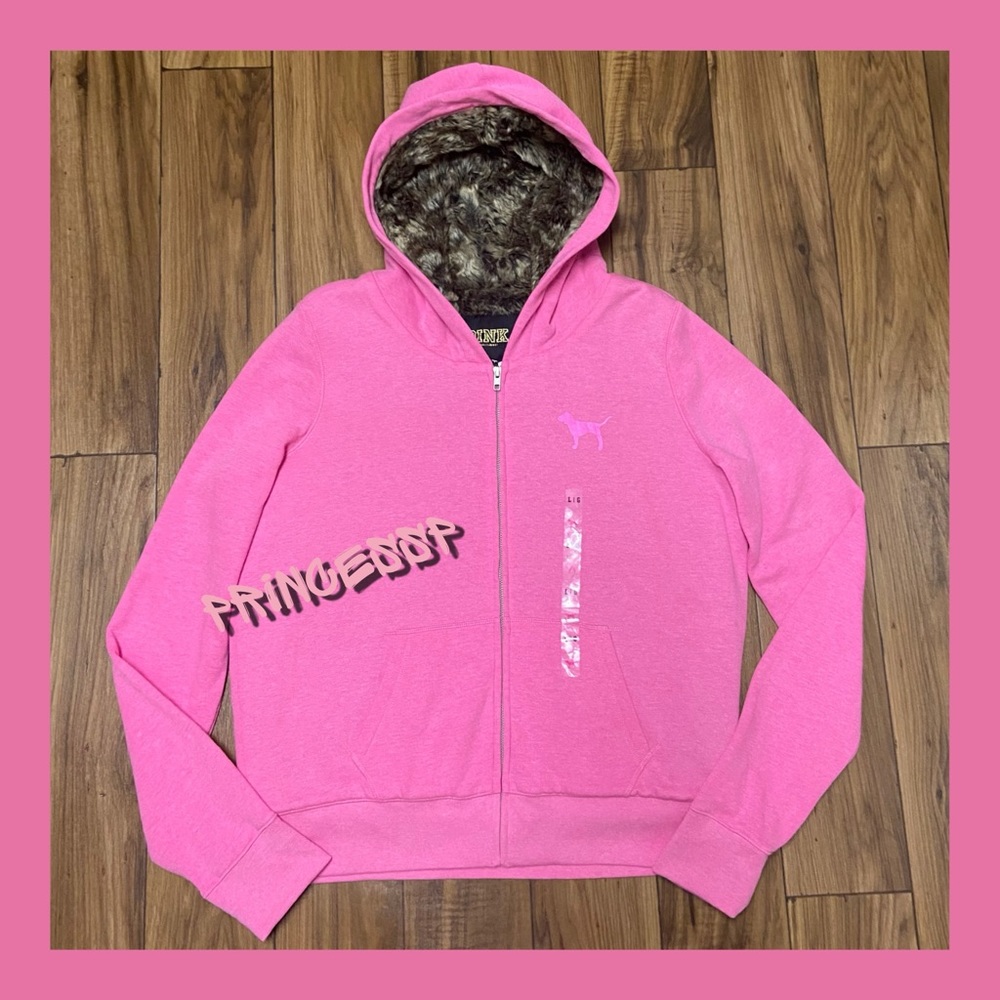 RARE PINK VS BLING FULL ZIP FUR LINED HOODIE COAT JACKET - Picture 6 of 9